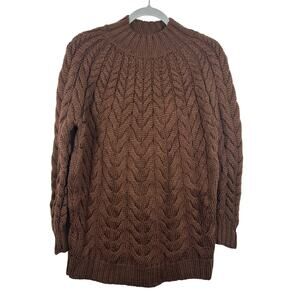 Sezane Chunky Cable Knit Drew Sweater Tunic Size Medium Wool Mock Neck EUC
